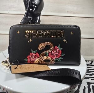 Steve Madden Black Wallet with Snake and Rose Design